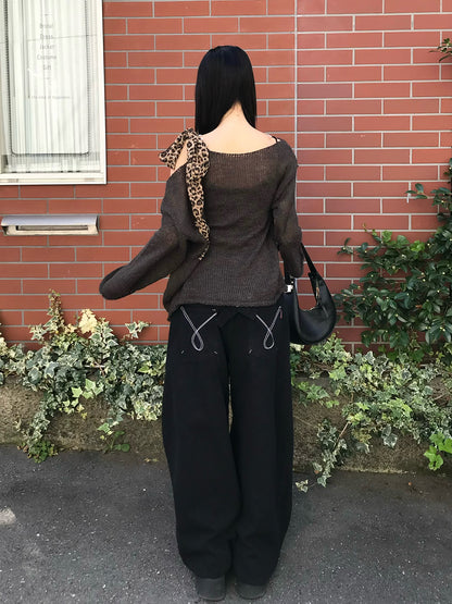 レオパードショルダールーズニット