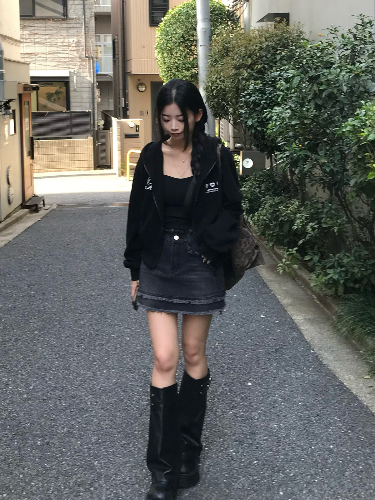 フリンジデニムミニスカート