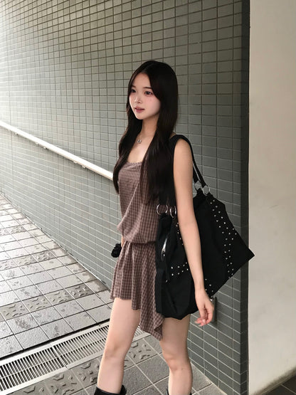 アシメヘムチェックチュニック