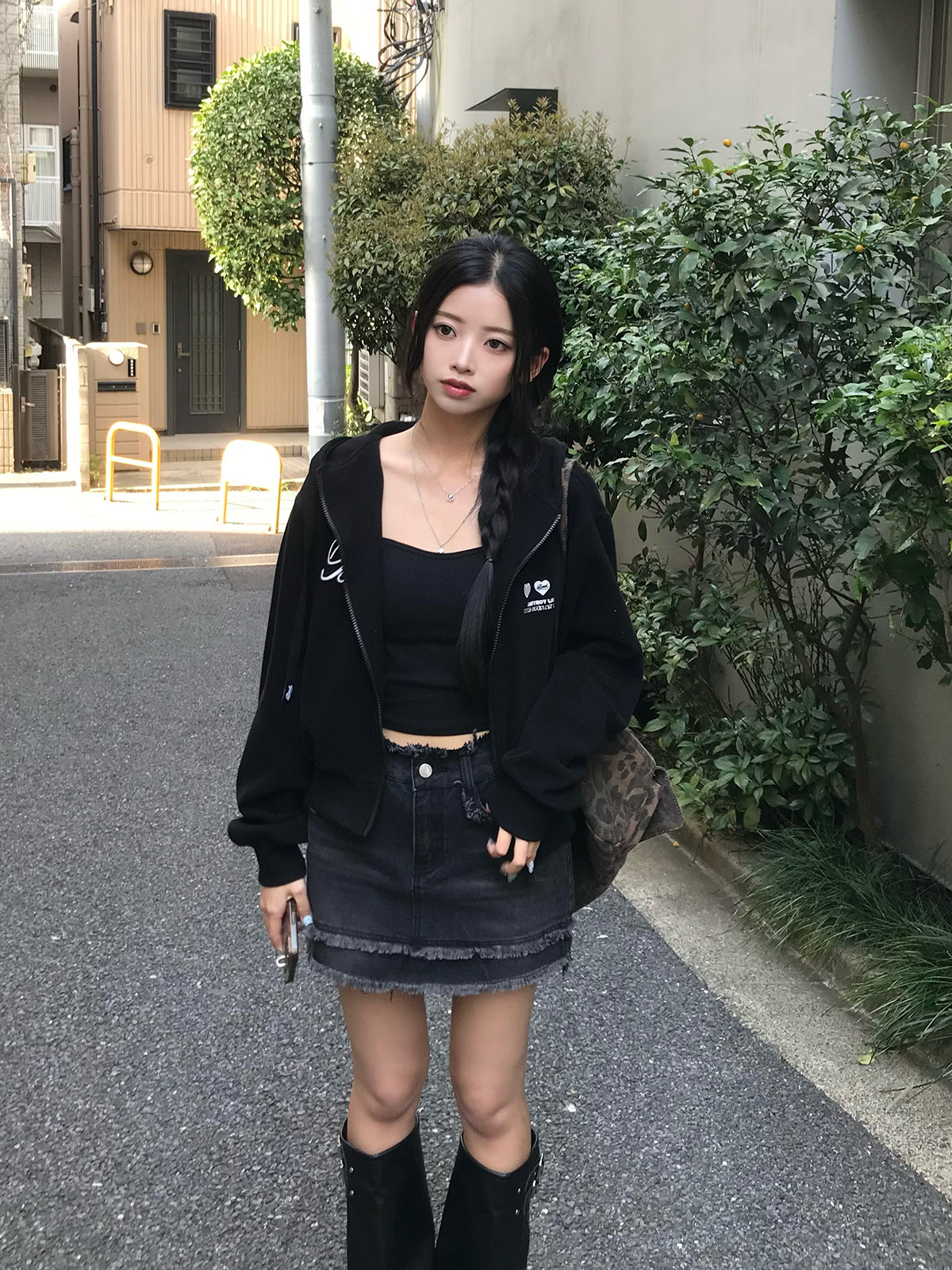 フリンジデニムミニスカート