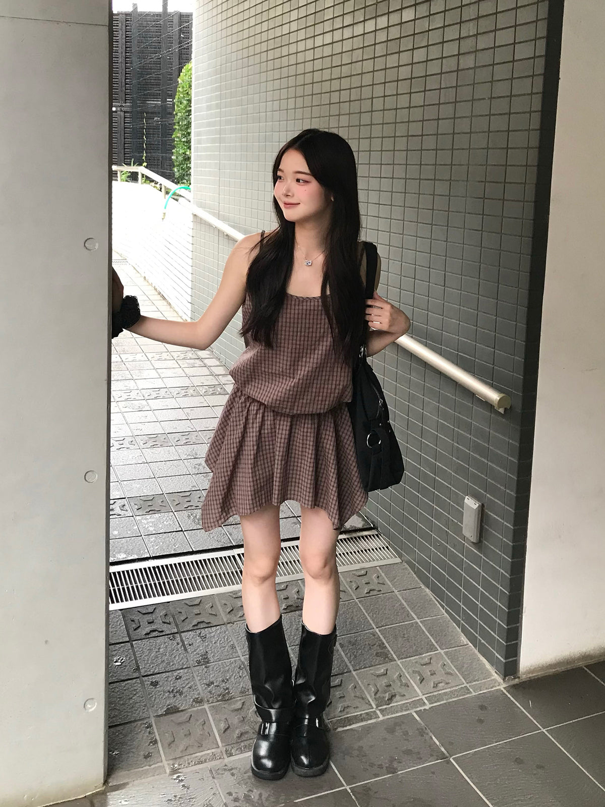 アシメヘムチェックチュニック