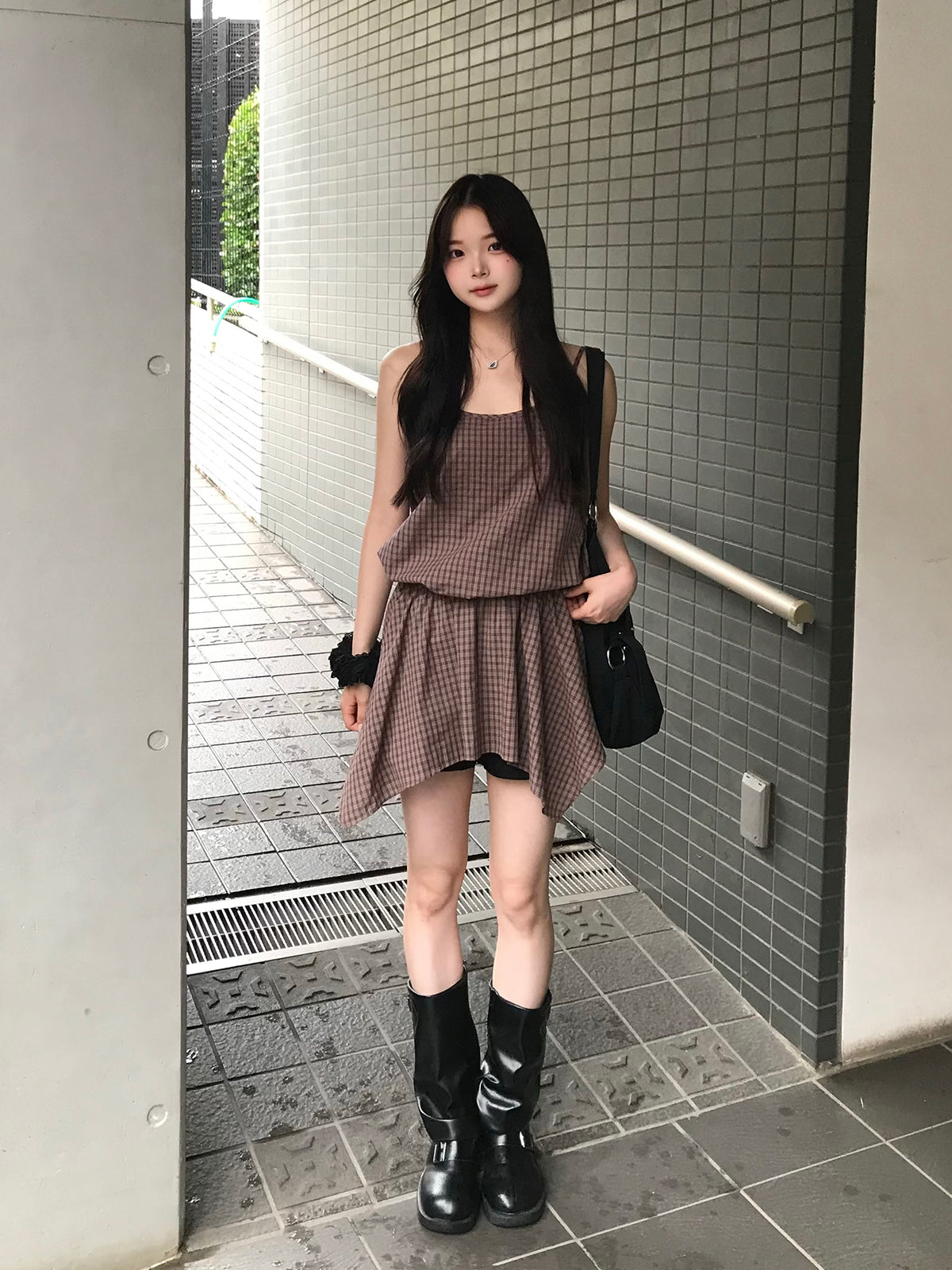 アシメヘムチェックチュニック