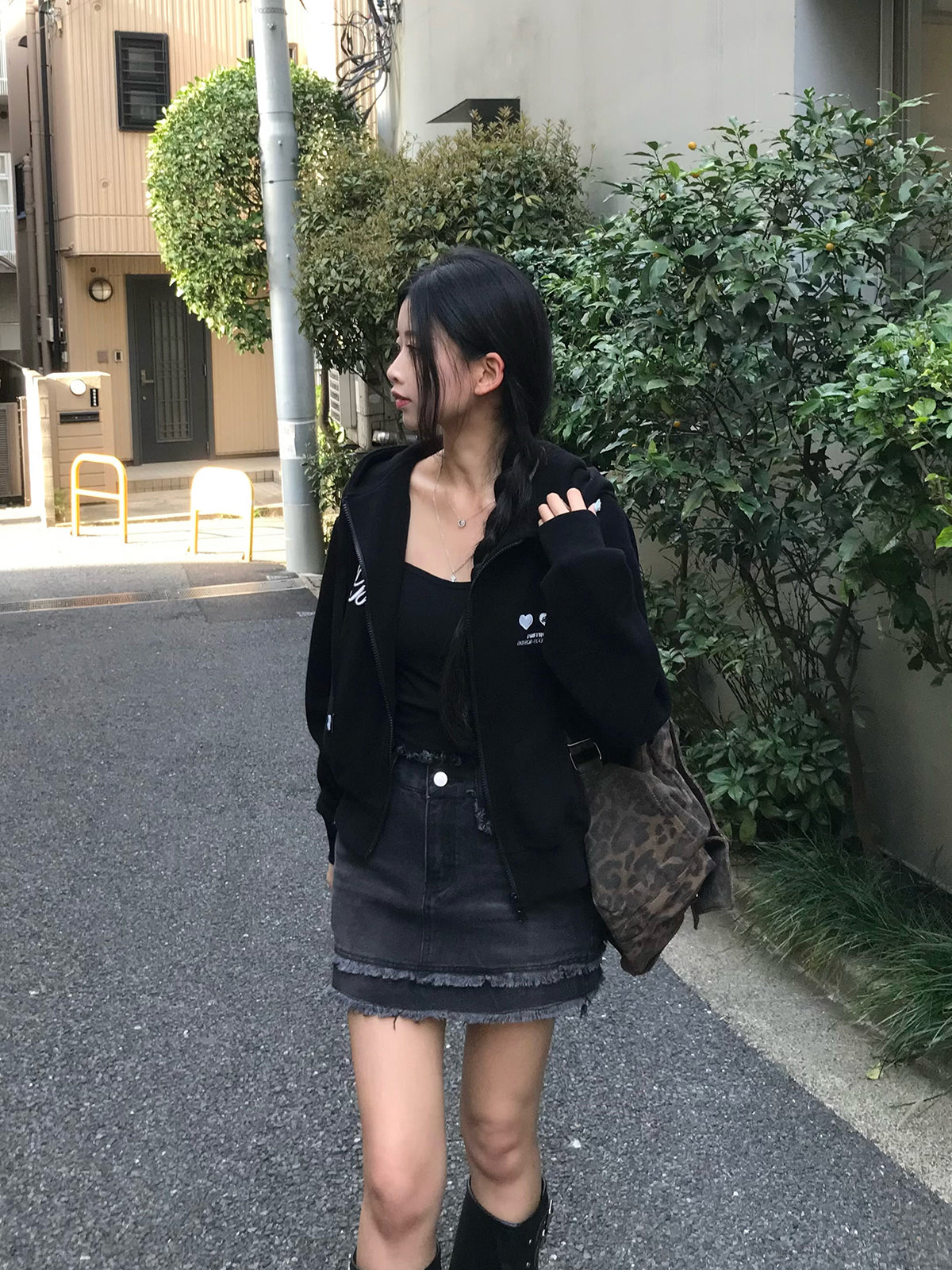 フリンジデニムミニスカート