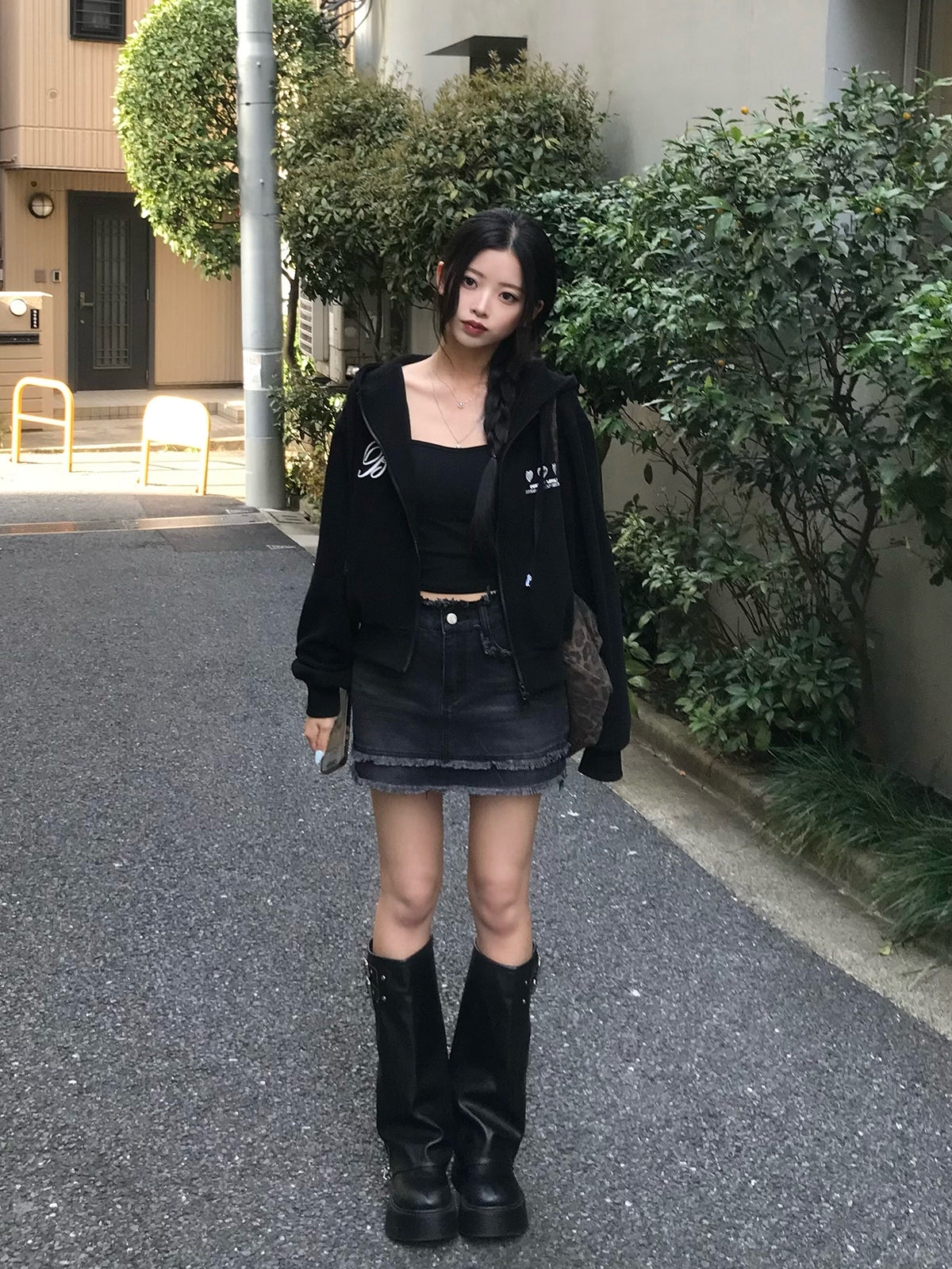フリンジデニムミニスカート