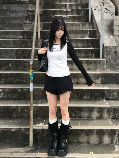 ハイウエストダブルボタンショートパンツ