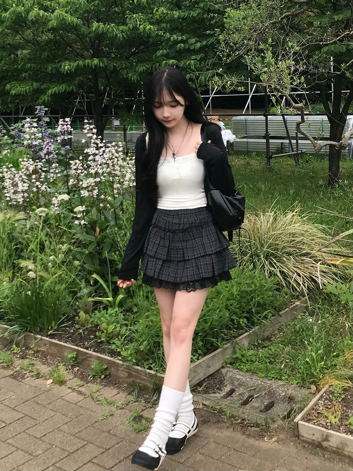 レースティアードチェックミニスカート