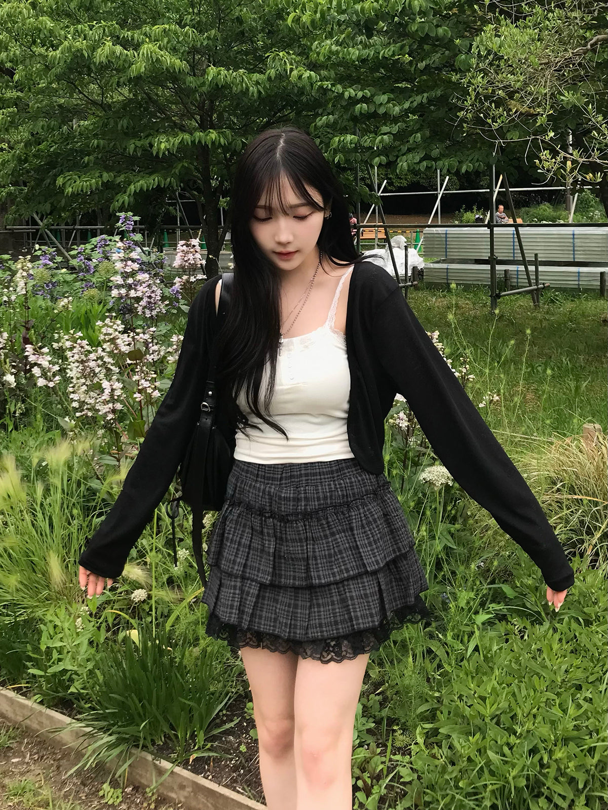 レースティアードチェックミニスカート