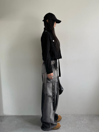 黑色代碼工裝牛仔褲