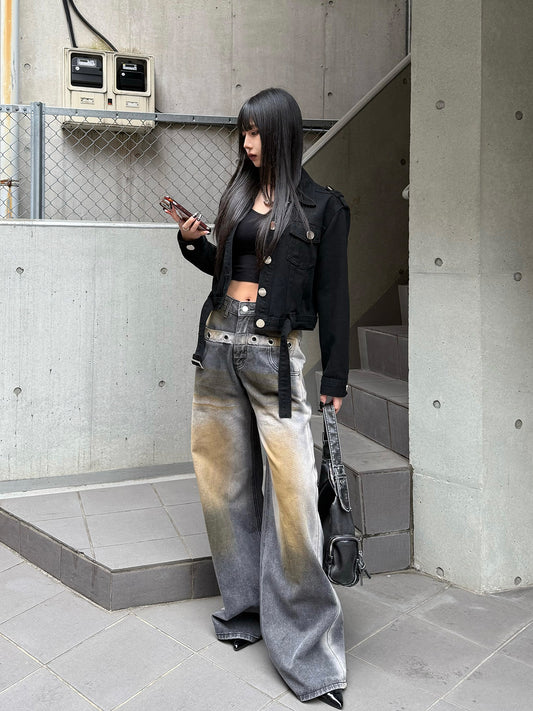 Brown Wash Ring Denim Pants