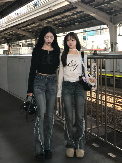 流蘇設計喇叭牛仔褲