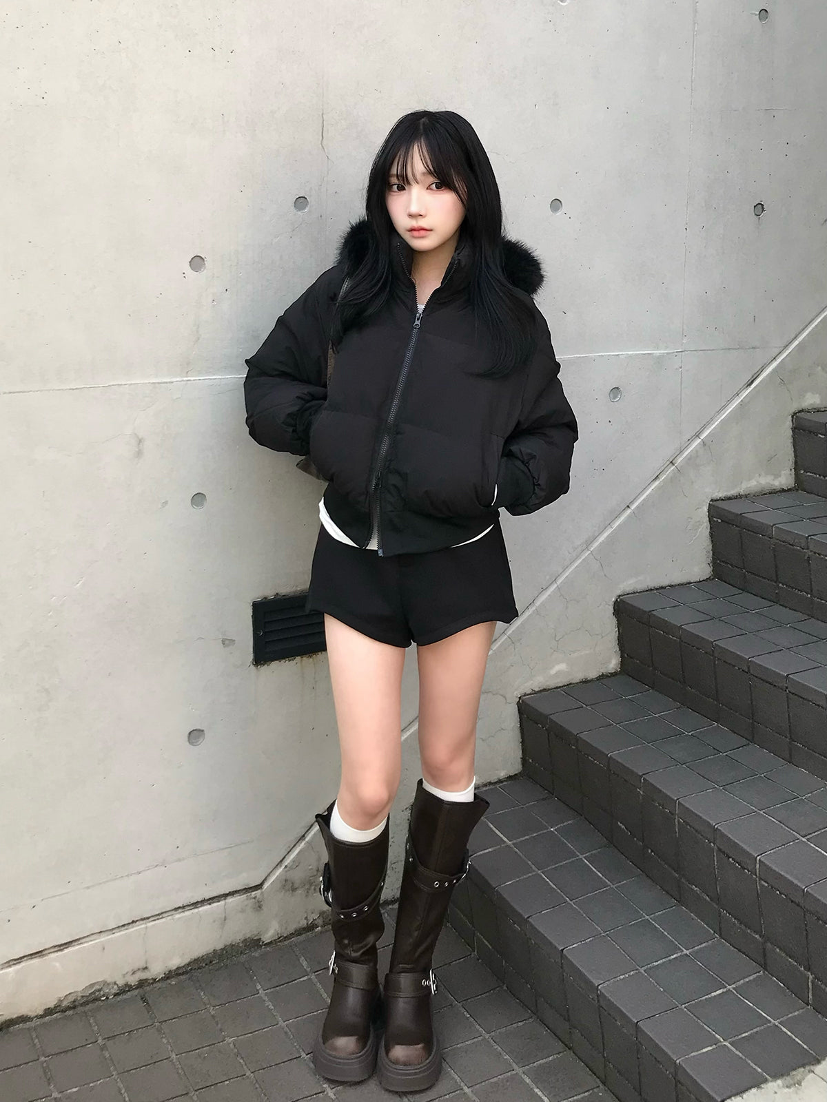 ハイウエストダブルボタンショートパンツ