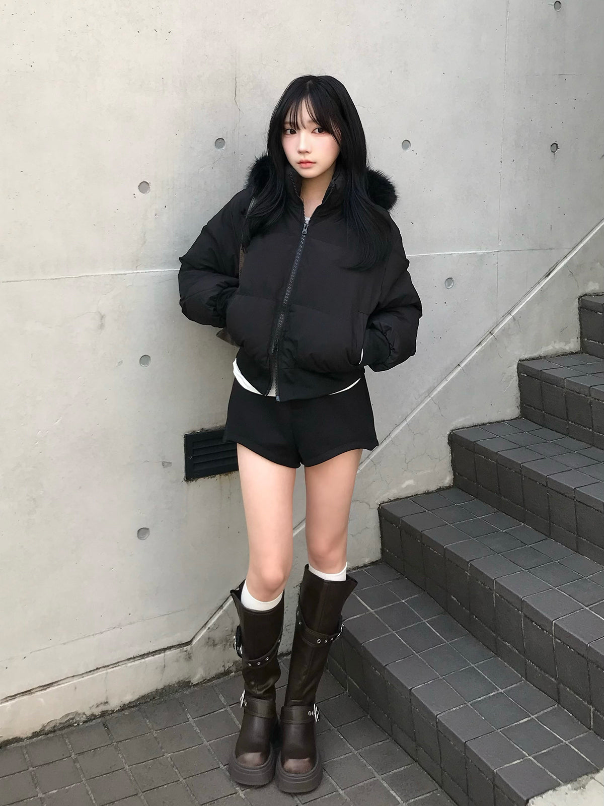 ダブルジップファータッチパデッドブルゾン