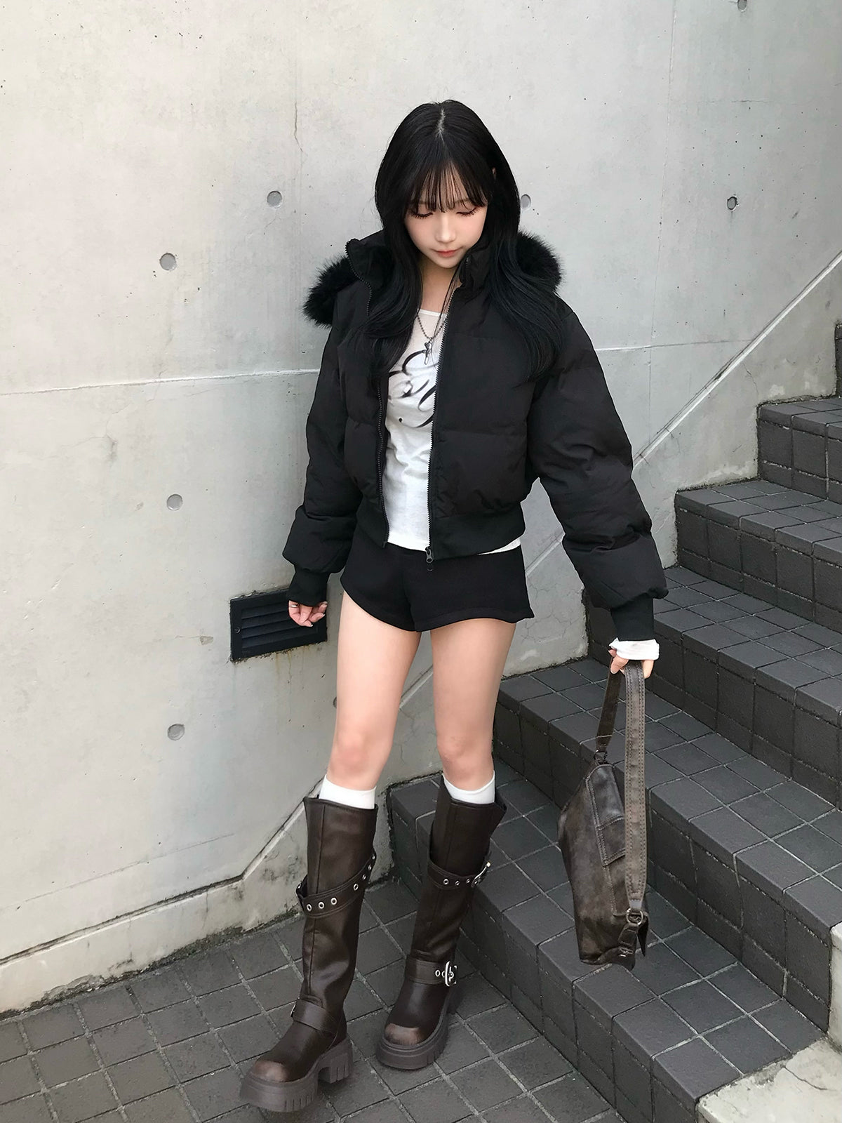 ハイウエストダブルボタンショートパンツ