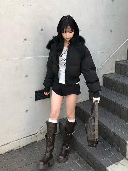 ハイウエストダブルボタンショートパンツ