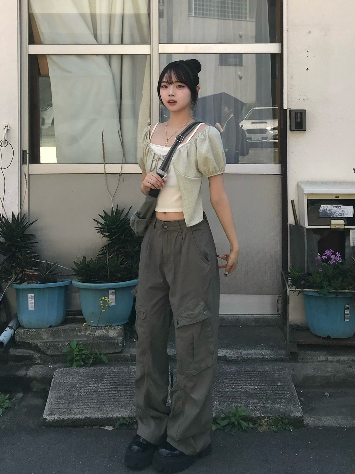 パフスリーブワッフルTシャツ