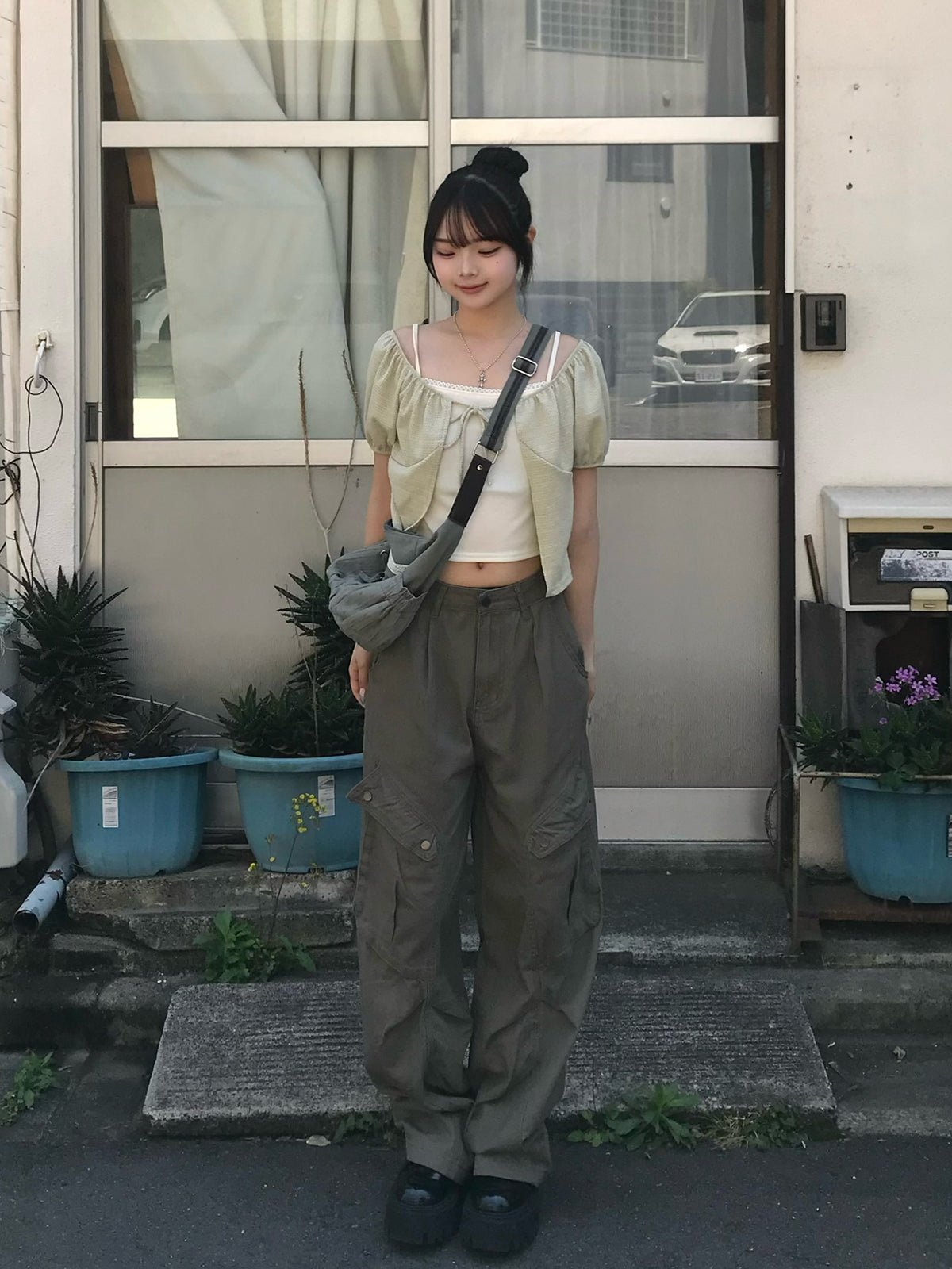 パフスリーブワッフルTシャツ
