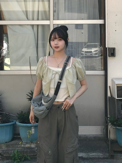 パフスリーブワッフルTシャツ