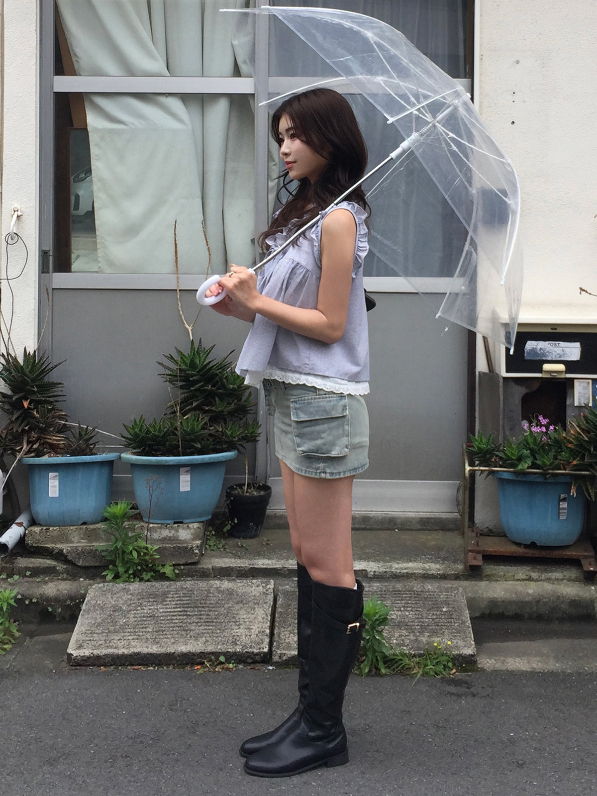 グラフチェックドッキングブラウス