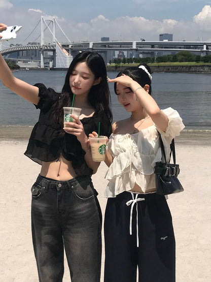 シアーフリルパフブラウス