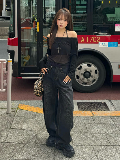 レオパードウォッシュカーブデニムパンツ