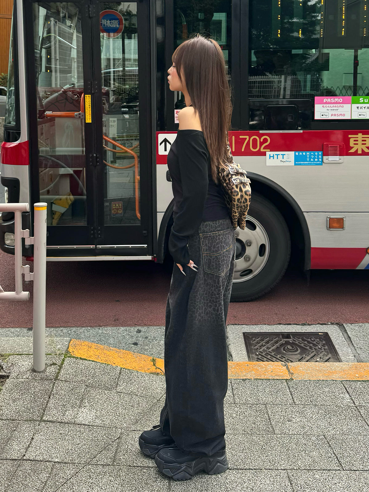 レオパードウォッシュカーブデニムパンツ