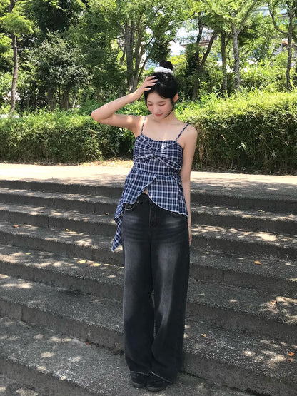 チェックリボンアシメキャミチュニック