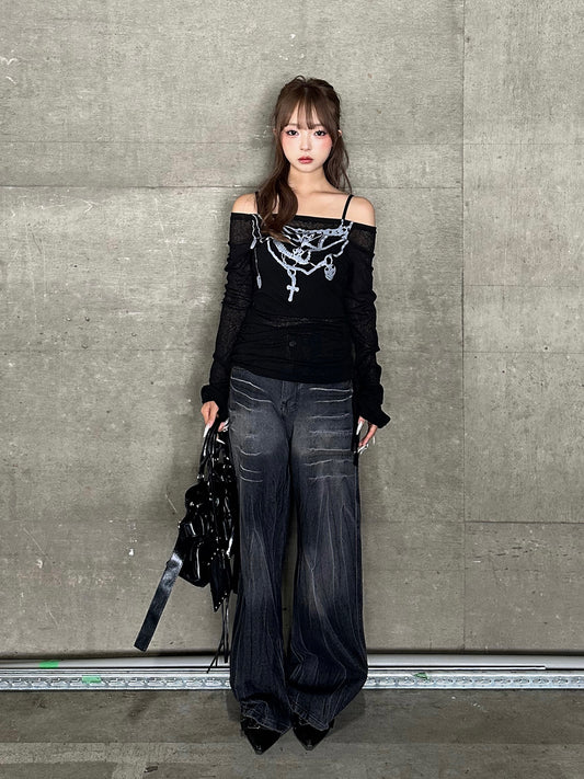 ネックレスデザインオフショルシアーカットソー