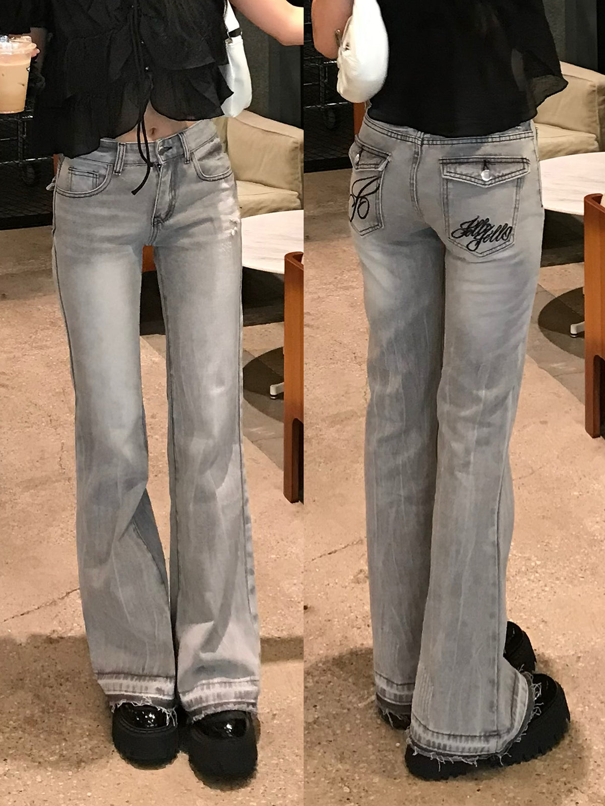 ローライズエンブロイダリーデニムパンツ