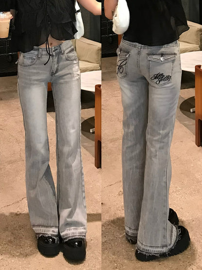 ローライズエンブロイダリーデニムパンツ