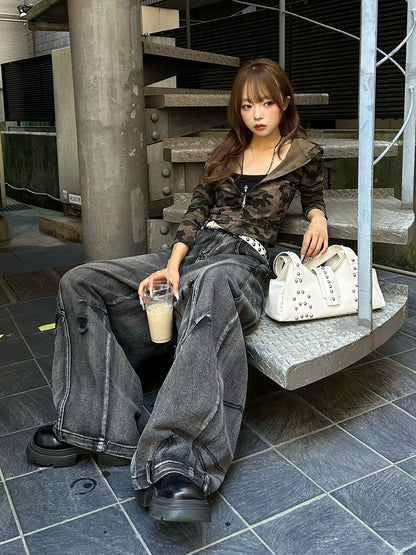 皮革触感铆钉手提包