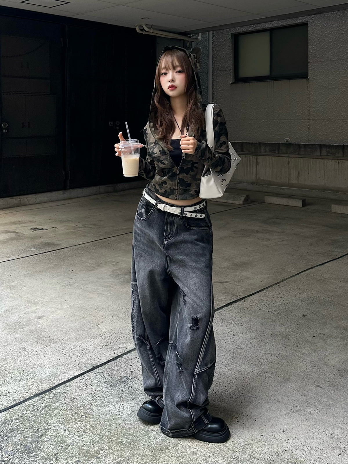 カモフラージュクロップドパーカー