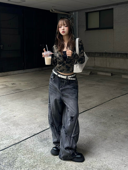 カモフラージュクロップドパーカー