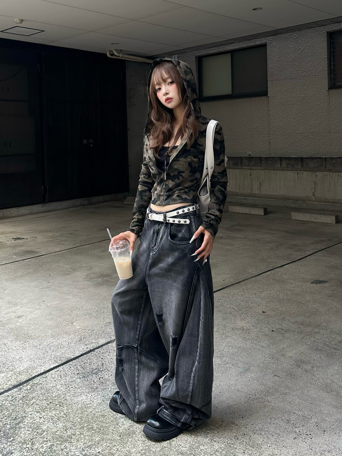 カモフラージュクロップドパーカー