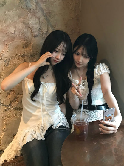 レースヘムリボンキャミソール