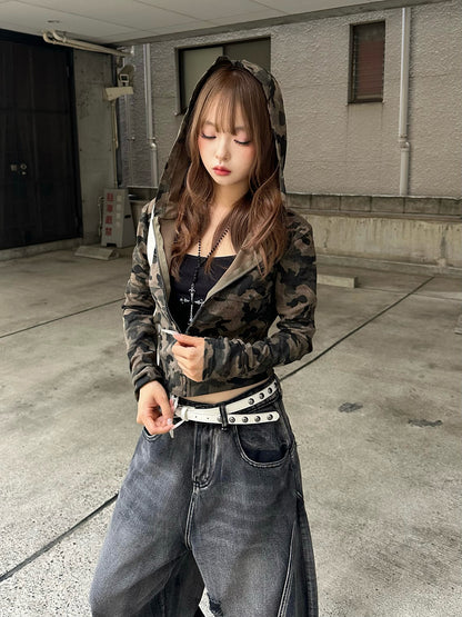 カモフラージュクロップドパーカー