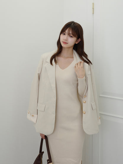 ホルターネックリブニットワンピース