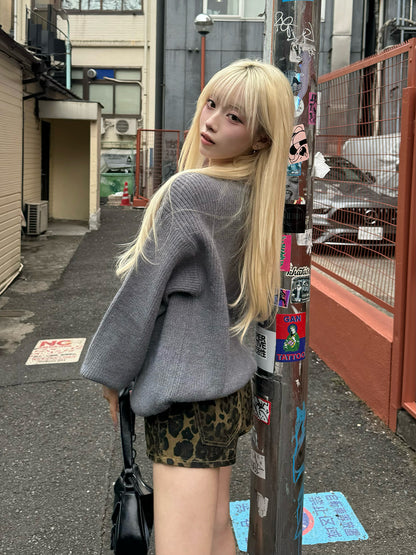 レオパードスカーフワンショルニット