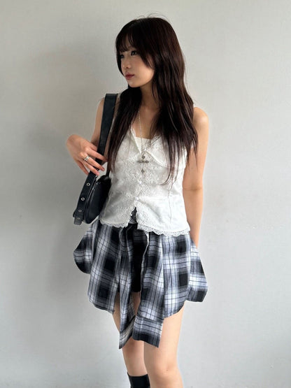 Waist design check short pants