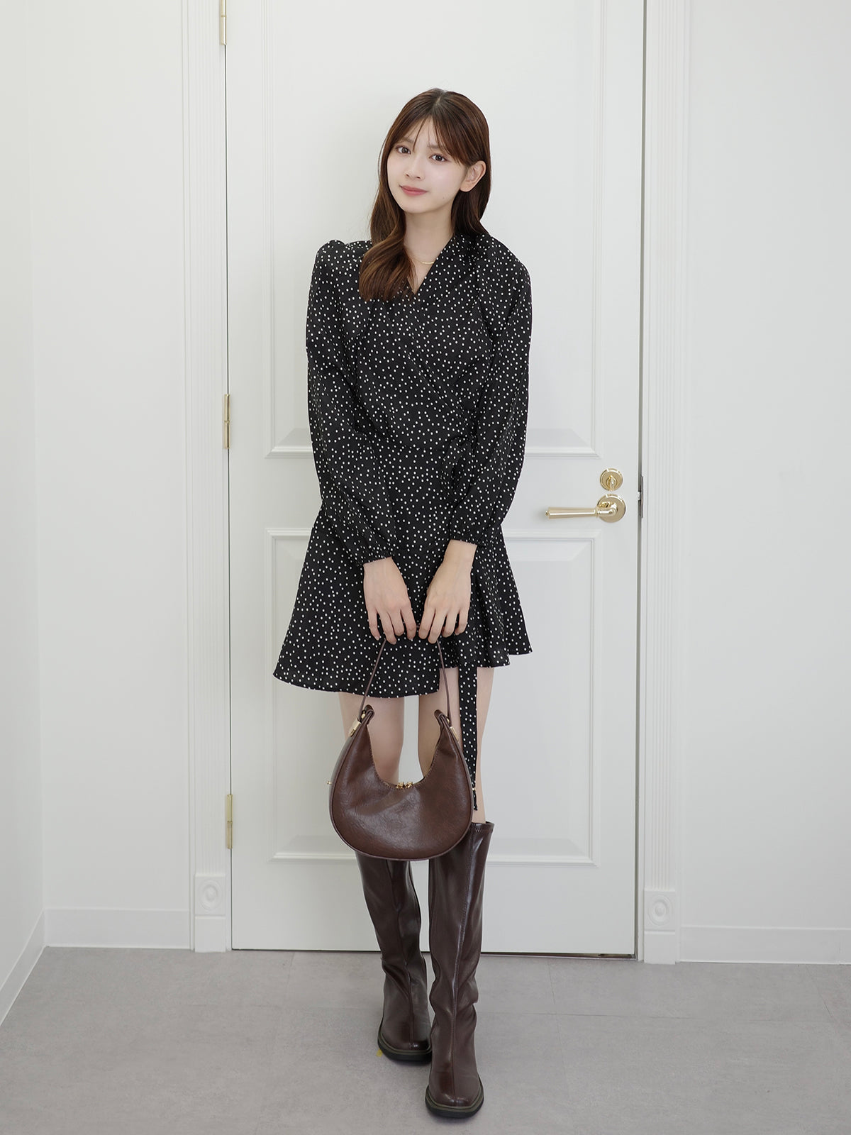 ウエストタイドットミニワンピース