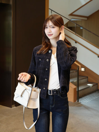 ノーカラーツイードジャケット