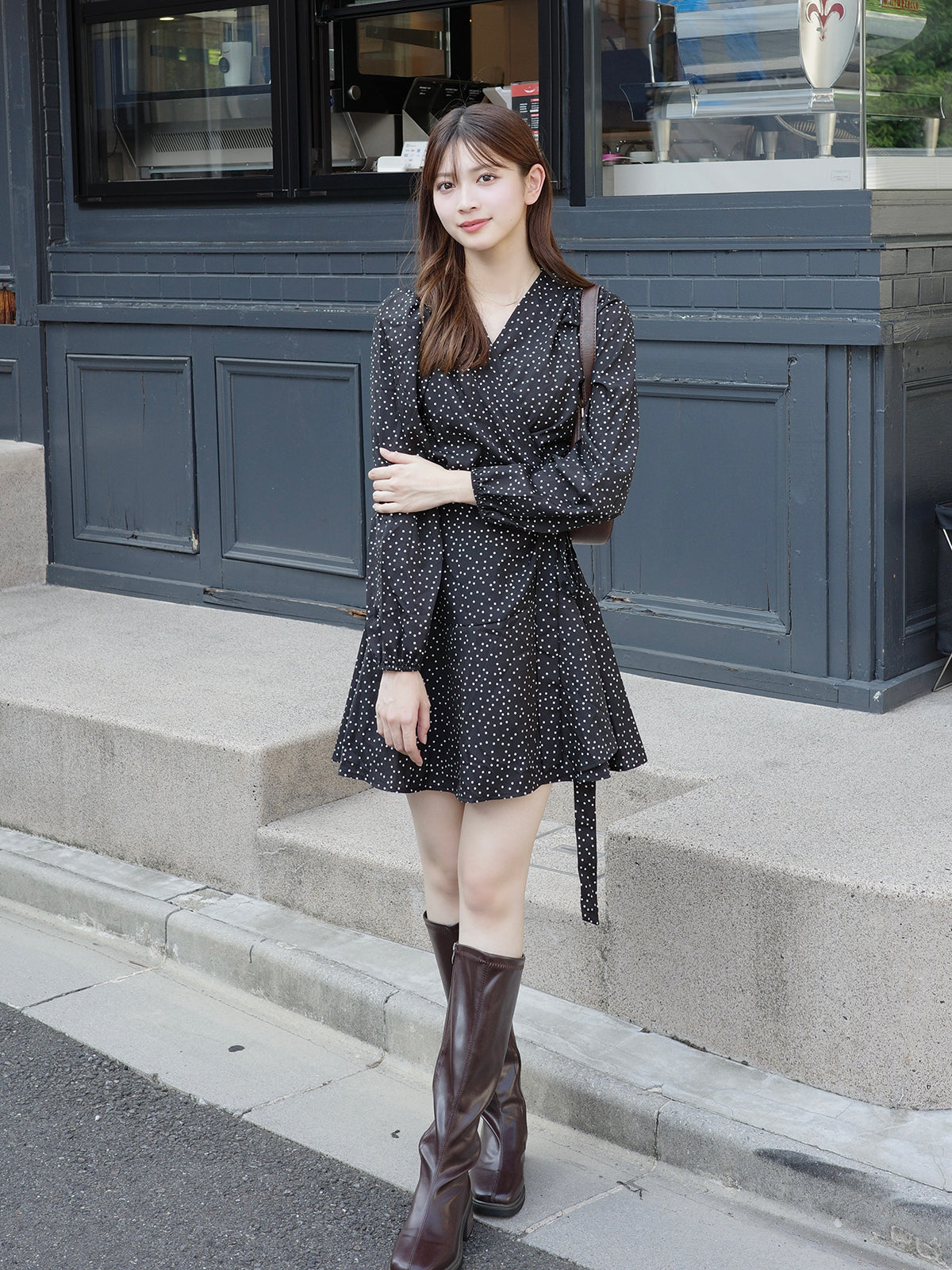 ウエストタイドットミニワンピース