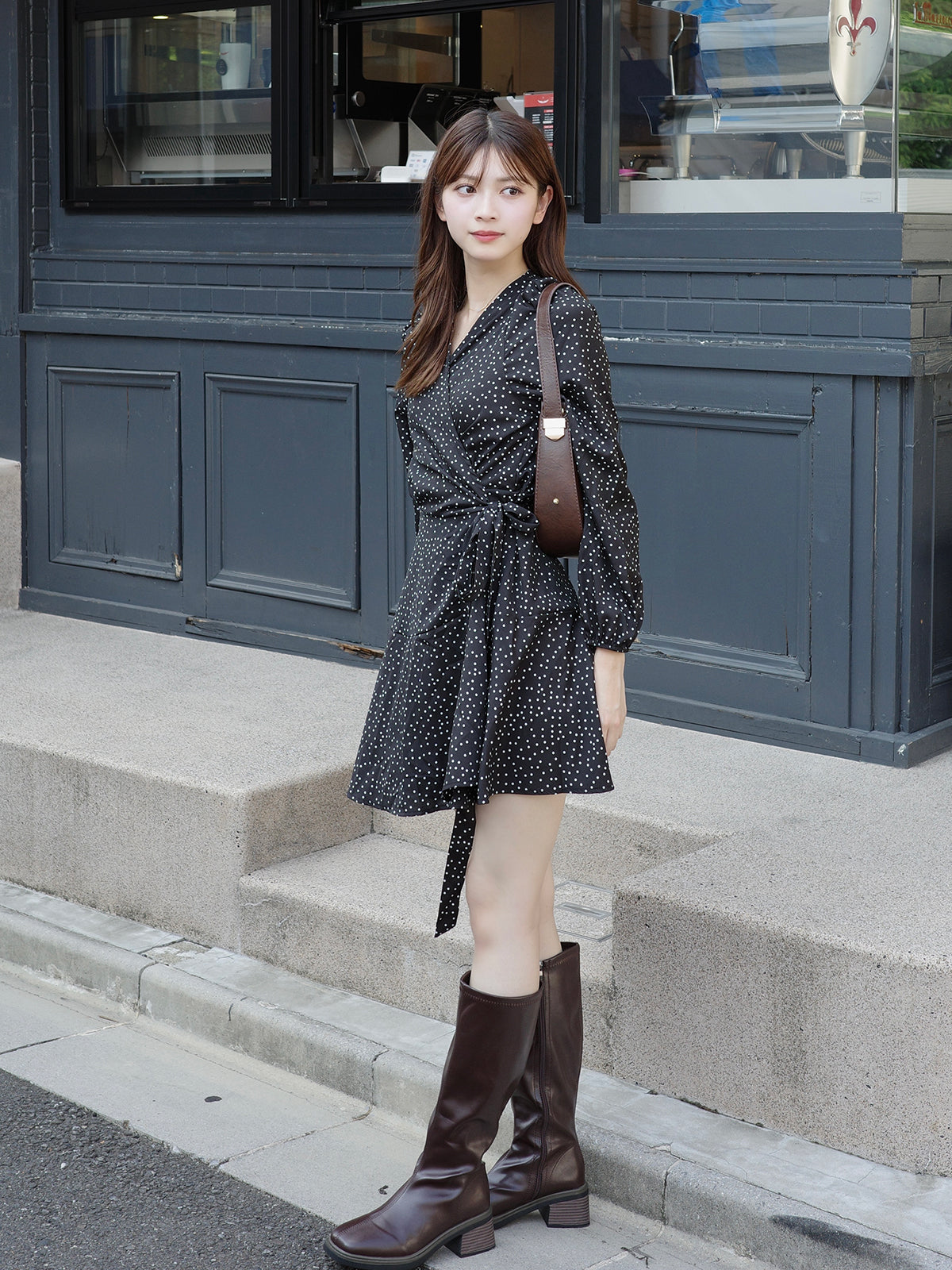 ウエストタイドットミニワンピース