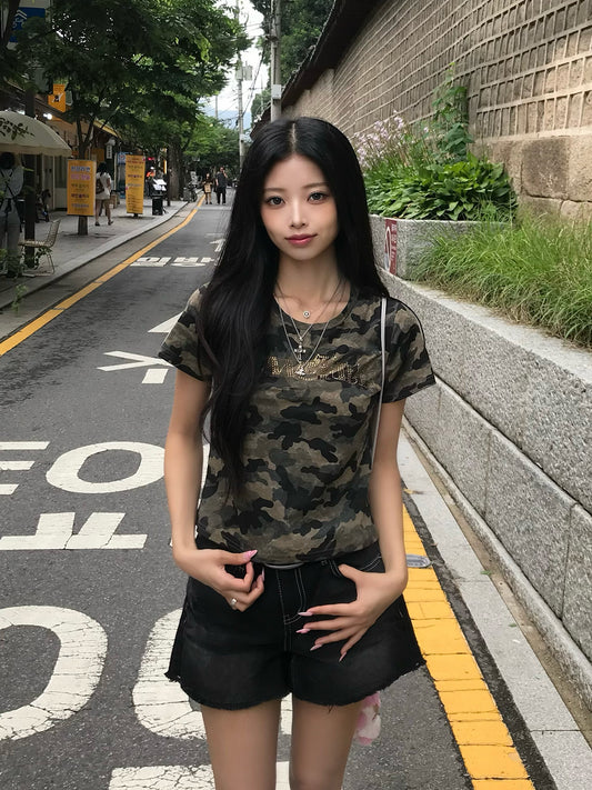 ラインストーンカモフラTシャツ