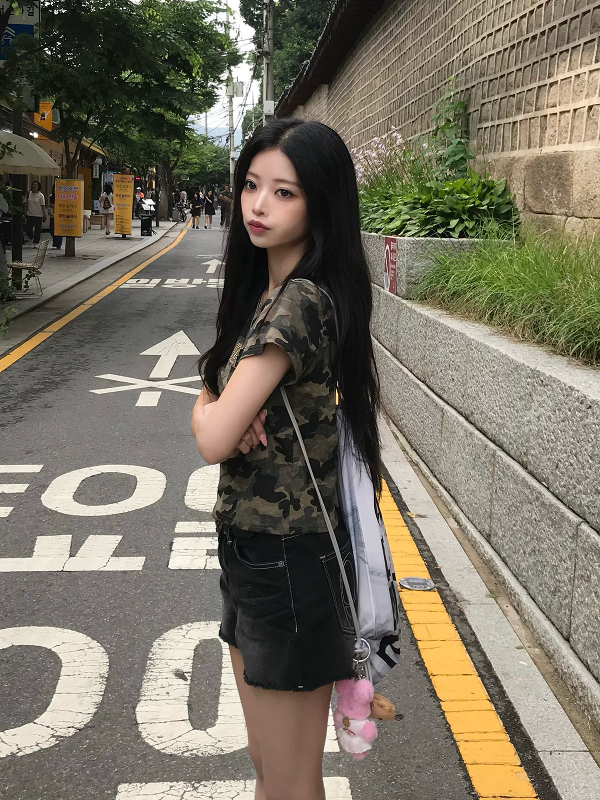 ラインストーンカモフラTシャツ