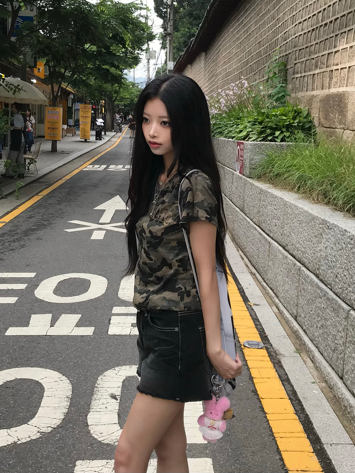 ラインストーンカモフラTシャツ