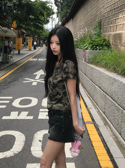 ラインストーンカモフラTシャツ