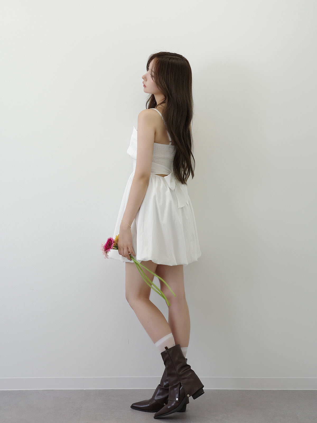 バックリボンバルーンミニワンピース