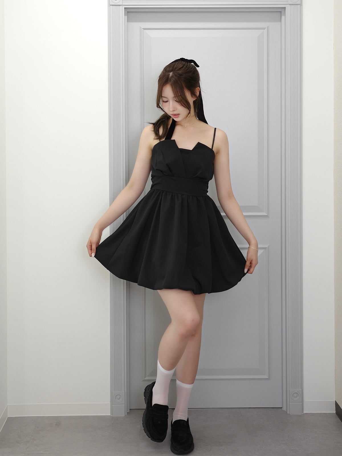 バックリボンバルーンミニワンピース