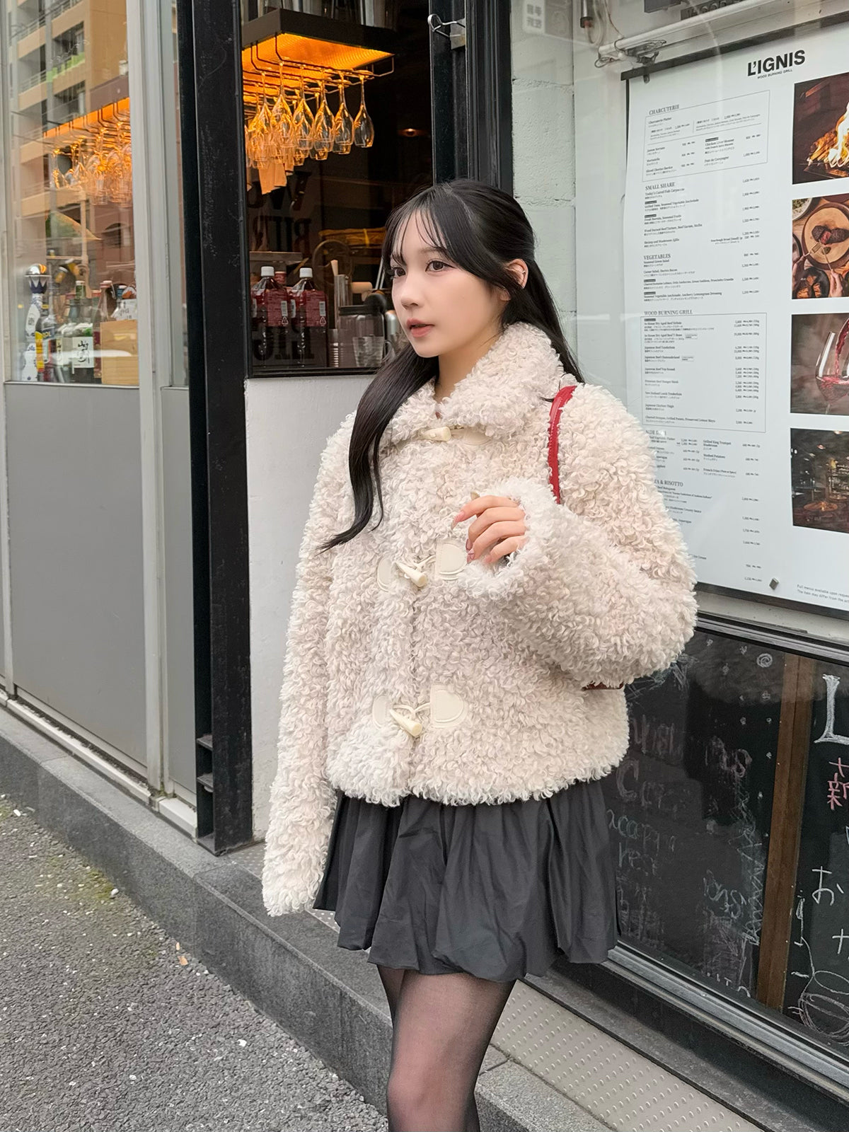 Poodle fur touch duffle coat