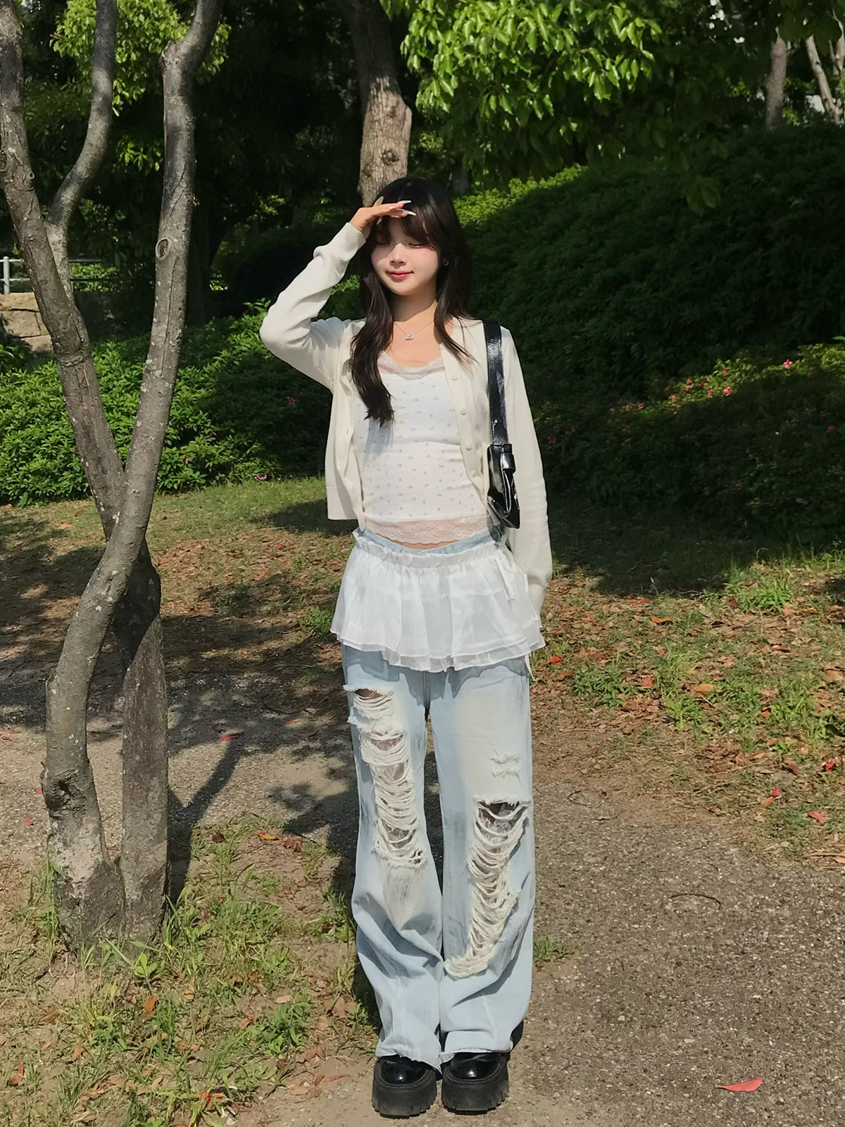 フリルセットペイントダメージデニムパンツ